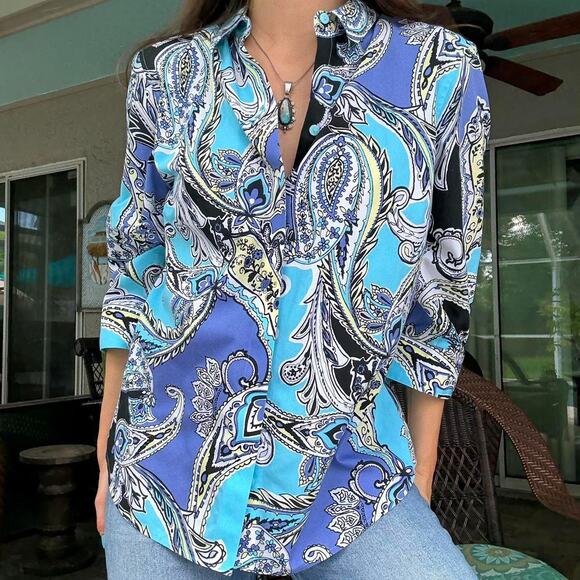 Chico's Blue Paisley Blouse - Picture 1 of 4